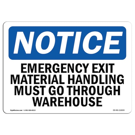Signmission OSHA, Emergency Exit Material Handling Must Go, 5in X 3.5in, 10PK, 3.5"W, 5" L, Landscape, PK10 OS-NS-D-35-L-11808-10PK